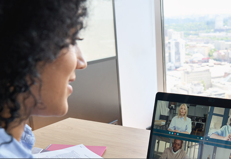 Closeup of woman in video meeting